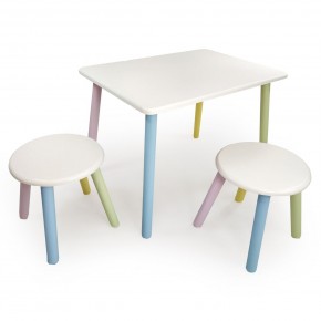 Детский комплект стол и два табурета круглых  (Белый, Белый, Цветной) в Лабытнанги - labytnangi.mebel-74.com | фото