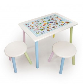 Детский комплект стол и два табурета круглых с накладкой Алфавит (Белый, Белый, Цветной) в Лабытнанги - labytnangi.mebel-74.com | фото