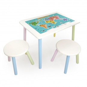 Детский комплект стол и два табурета круглых с накладкой Детский мир (Белый, Белый, Цветной) в Лабытнанги - labytnangi.mebel-74.com | фото