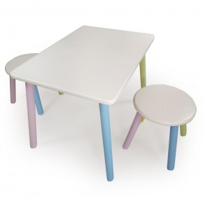 Детский комплект стол и два табурета круглых с накладкой Космос  (Белый, Белый, Цветной) в Лабытнанги - labytnangi.mebel-74.com | фото