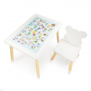Комплект детской мебели стол и стул Мишутка с накладкой Алфавит (Белый/Белый/Береза) в Лабытнанги - labytnangi.mebel-74.com | фото