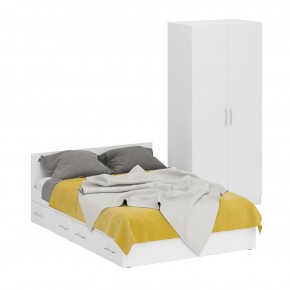 Кровать с ящиками 1400 + Шкаф 2-х створчатый Стандарт, цвет белый, ШхГхВ 143,5х203,5х70 + 90х52х200 см., сп.м. 1400х2000 мм., б/м, основание есть в Лабытнанги - labytnangi.mebel-74.com | фото