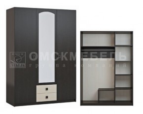 Шкаф 3-х дверный с 2 ящиками с зеркалом Шк51 МС Люсси (венге/дуб девон) в Лабытнанги - labytnangi.mebel-74.com | фото