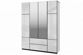 Шкаф 4-х дверный Палермо 02 с ящиками и зеркалом Белый гладкий шелк/Черный гладкий шелк в Лабытнанги - labytnangi.mebel-74.com | фото