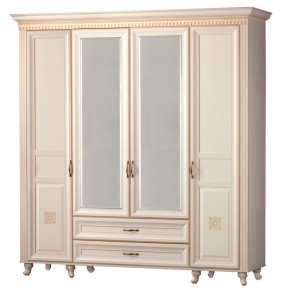 Шкаф для одежды 4-дверный с зеркалом №493 Марлен кремовый белый в Лабытнанги - labytnangi.mebel-74.com | фото