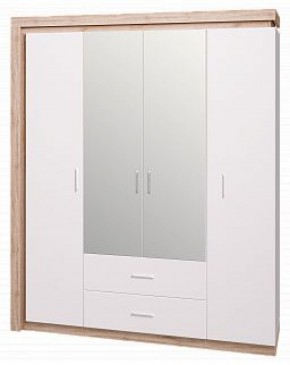 Шкаф для одежды с ящиками 4-х створчатый с зеркалом Люмен 16 в Лабытнанги - labytnangi.mebel-74.com | фото