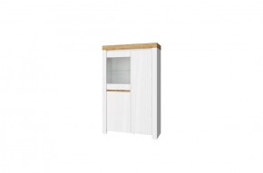 Шкаф с витриной 1V2D, TAURUS, цвет белый/дуб вотан в Лабытнанги - labytnangi.mebel-74.com | фото