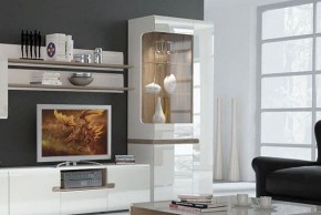 Шкаф с витриной 3D/TYP 01L, LINATE ,цвет белый/сонома трюфель в Лабытнанги - labytnangi.mebel-74.com | фото